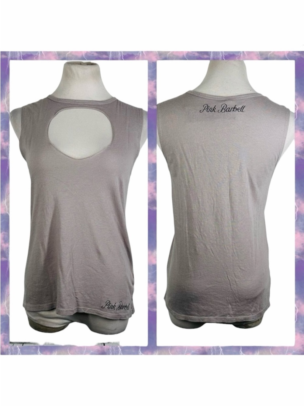 NWT Miami Style Pink Barbell Light Gray Choker Tank - Size Medium